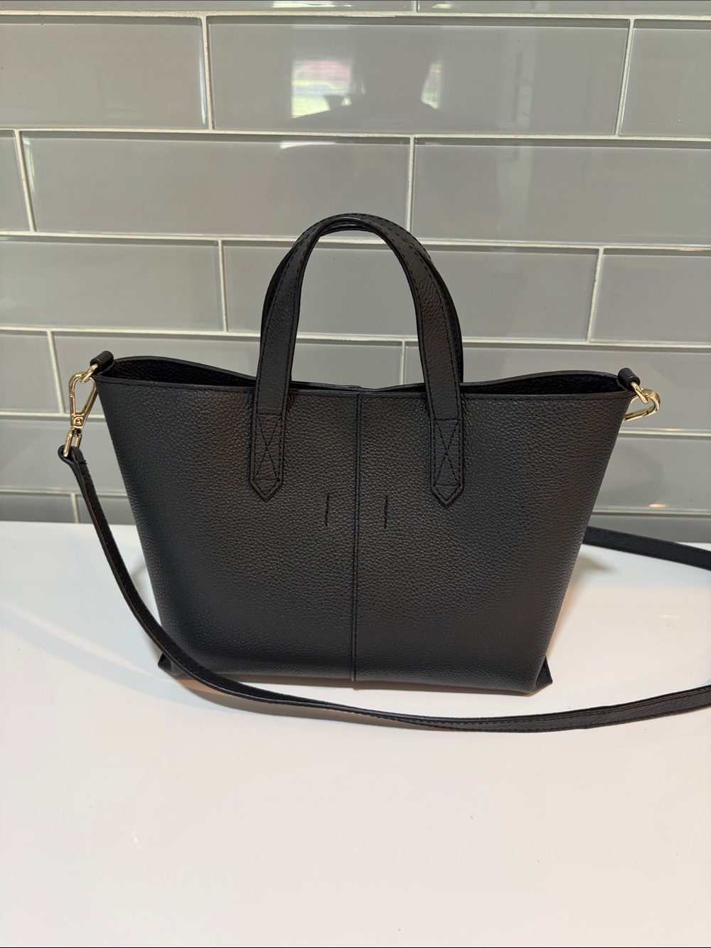 LOFT Black Pebbled Leather Tote with Removable Strap - Picture 3 of 7
